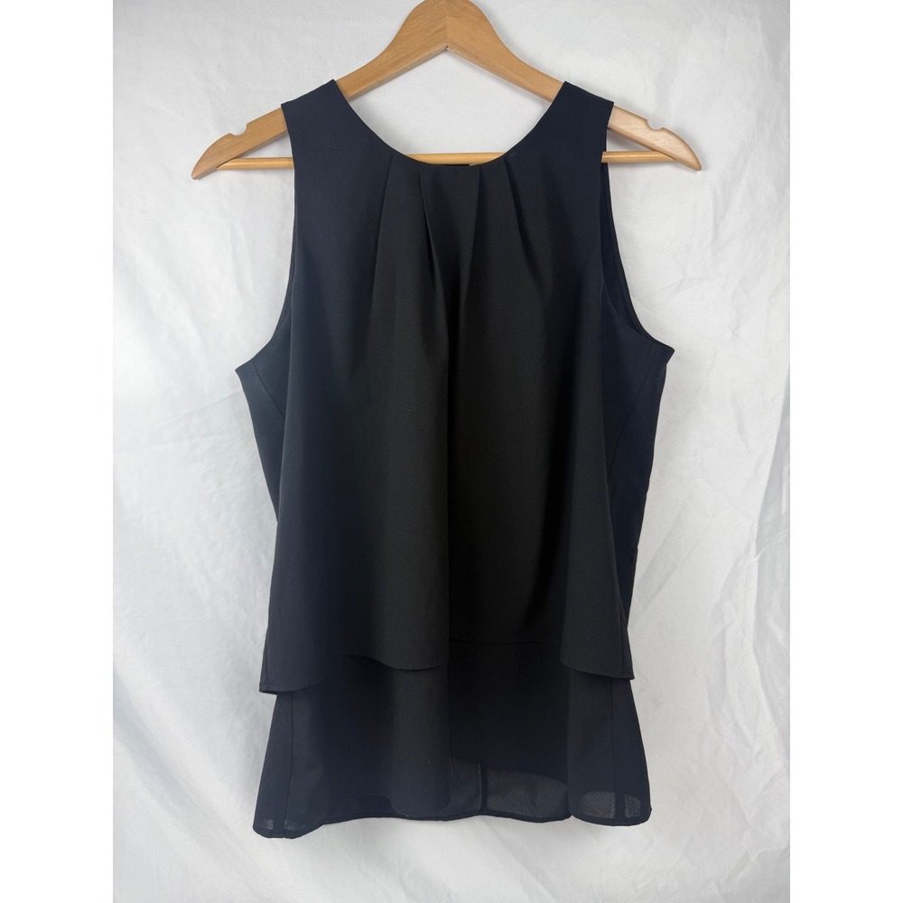 J.Crew Size 4 Black Layered Sleeveless Blouse Pleated Neck Chiffon Top‎ #mc